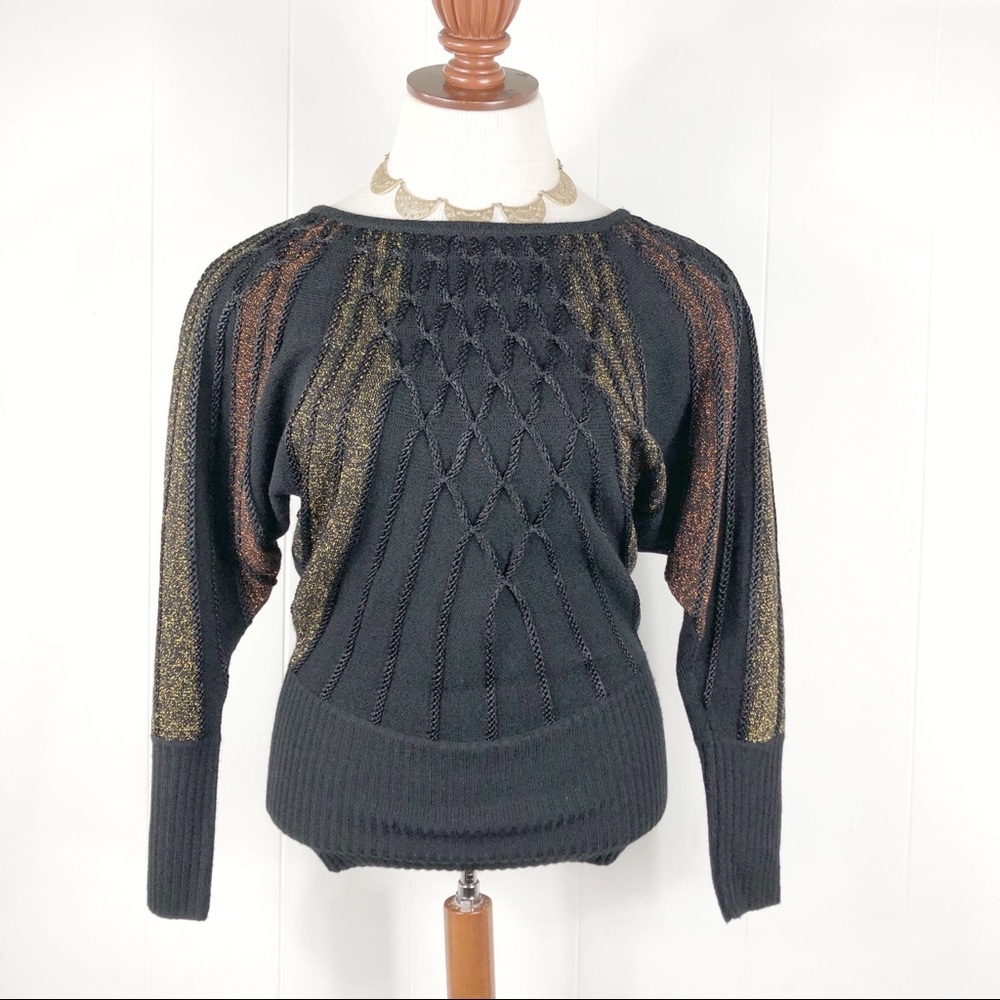 TRINA TURK Sweater Long Sleeve Metallic Gold